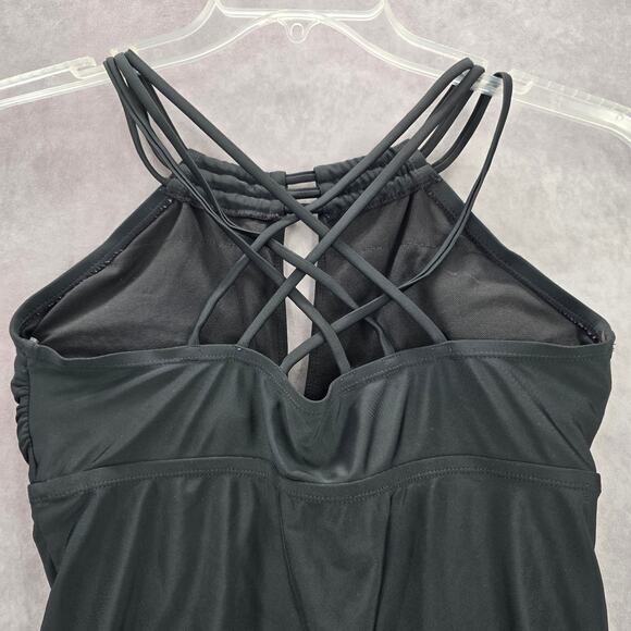Black Crisscross Halter Stretch Padded Swim Tankini Top L Large - Picture 5 of 5